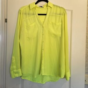 Express Neon Yellow Womens Blouse Size L Euc